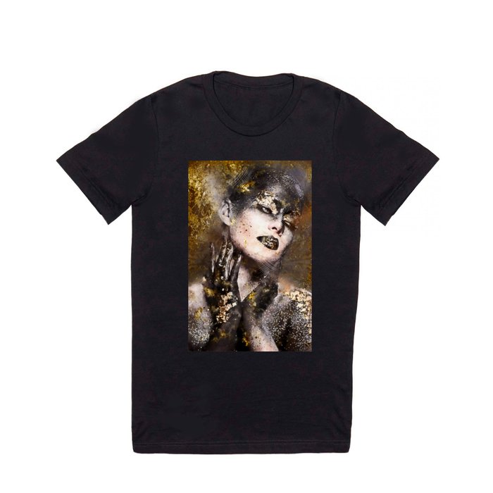Beautiful Abstract Black and Gold Woman Portrait T Shirt