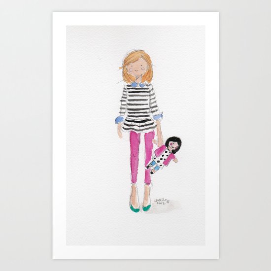 A girl & her doll Art Print
