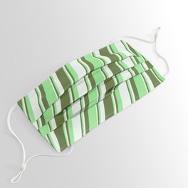 [ Thumbnail: Dark Olive Green, Light Green, and Mint Cream Colored Lines Pattern Face Mask ]