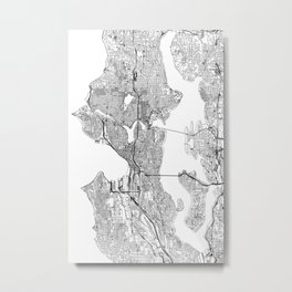 Seattle White Map Metal Print