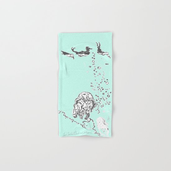 Two Tailed Duck and Jellyfish Mint Green Hand & Bath Towel