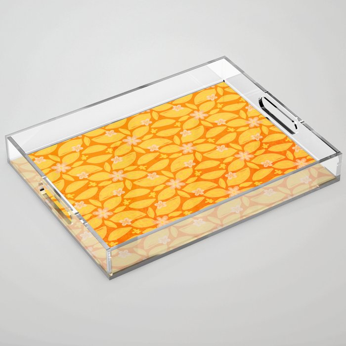 Super lemon pattern on ombre orange Acrylic Tray