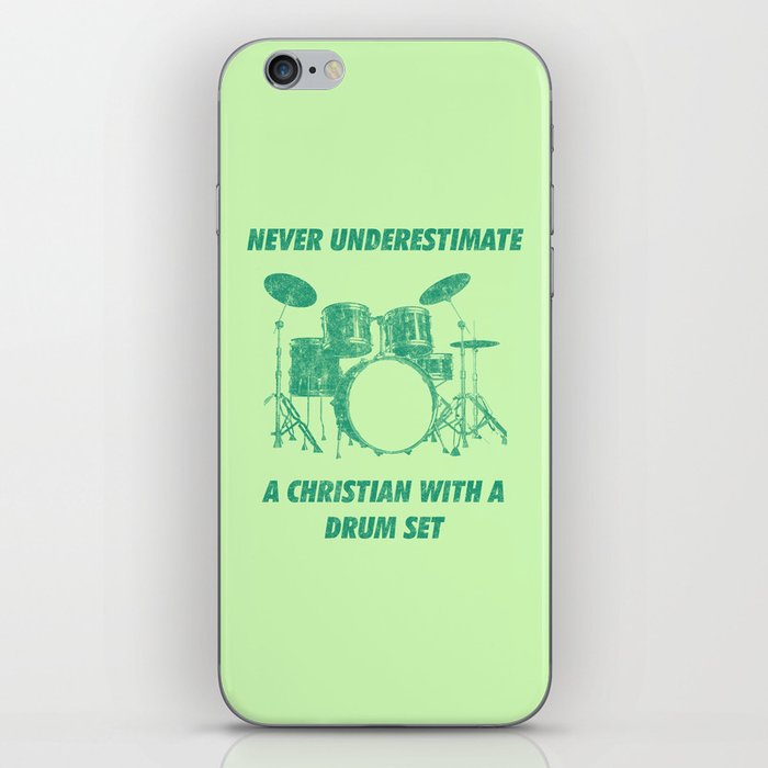 Never Underestimate A Christian With A Drum Set Funny Drums Vintage Drummer Distressed iPhone Skin
