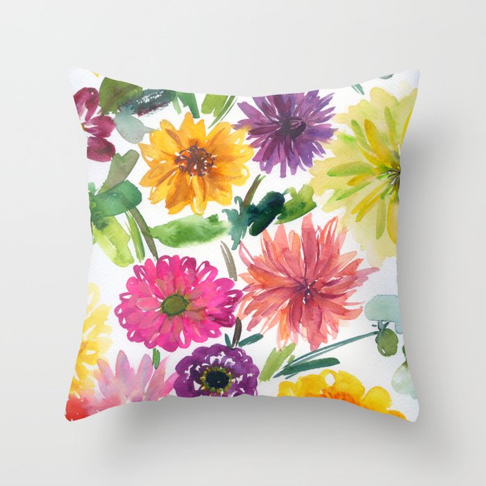 dahlias and chrysanthemums Throw Pillow