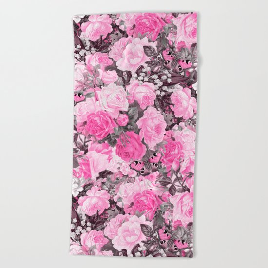 Floral pink vintage pattern Beach Towel