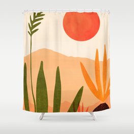 Golden California Desert Landscape Illustration Shower Curtain