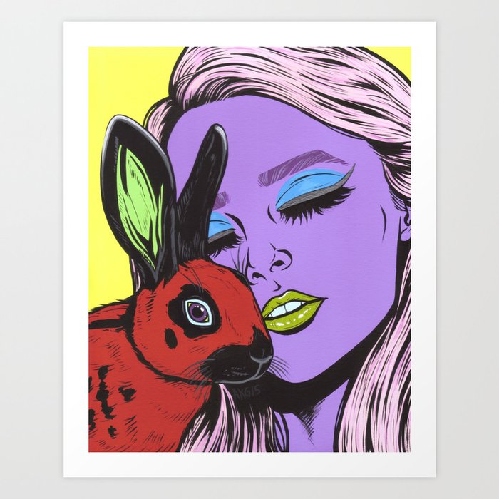 girl with rabbit Art Print