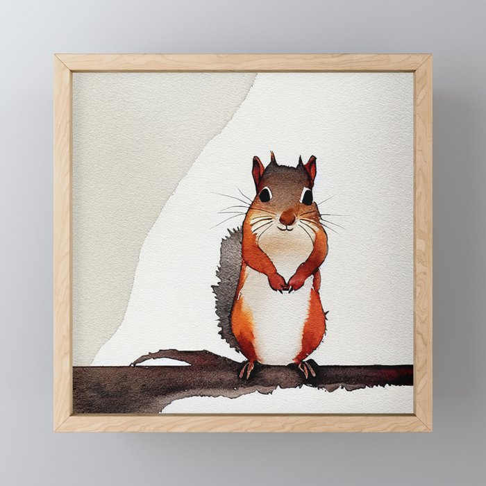 Happy Squirrel Framed Mini Art Print