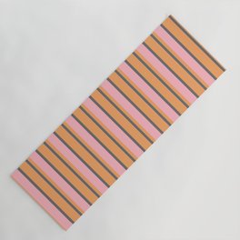 [ Thumbnail: Dim Grey, Brown & Light Pink Colored Stripes Pattern Yoga Mat ]