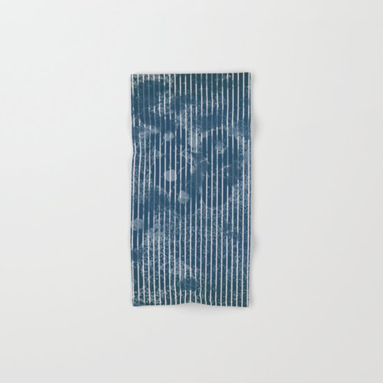 White stripes on grunge textured blue background Hand & Bath Towel