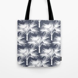 70’s Tropical Palm Trees White on Navy Tote Bag