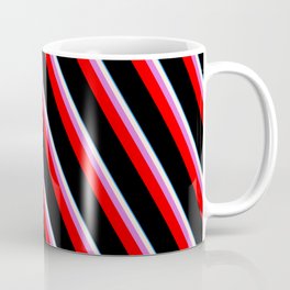 [ Thumbnail: Eyecatching Blue, Beige, Orchid, Red & Black Colored Lines/Stripes Pattern Coffee Mug ]