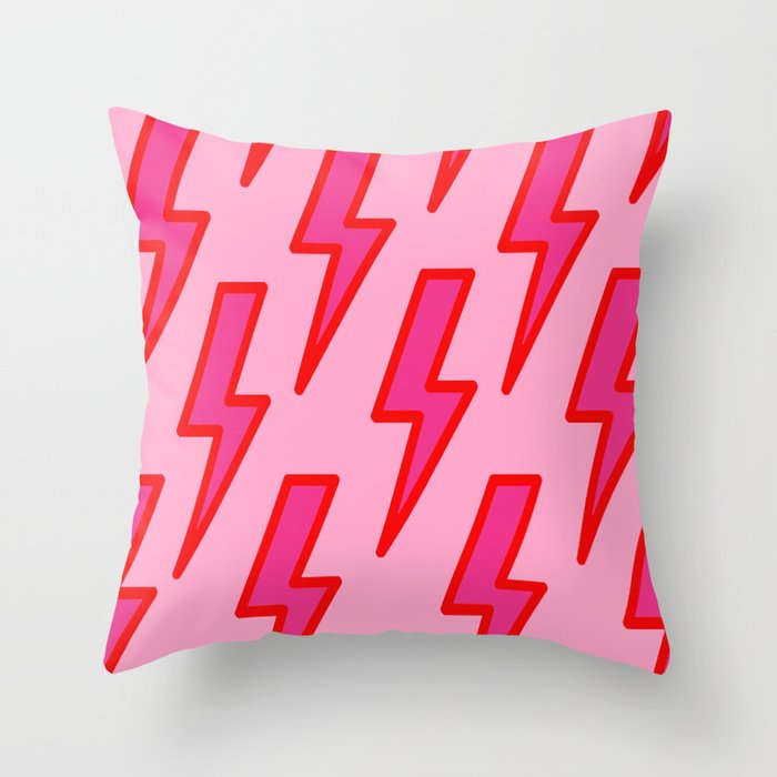 Pink and Red Y2k Lightning Bolt Wallpaper - Preppy Aesthetic Throw Pillow