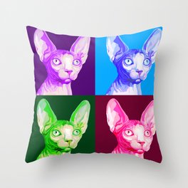 Pop Art Sphynx Cat Portrait Throw Pillow