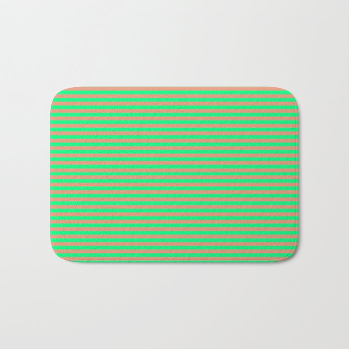 Dark Salmon and Green Colored Lines Pattern Bath Mat