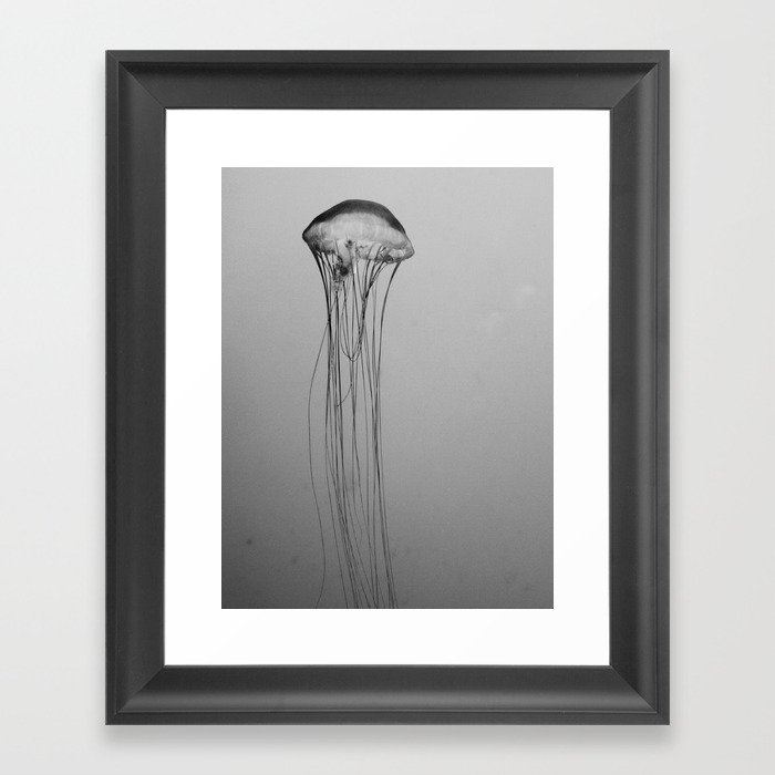 Black and White Jellyfish Art Photography, Drifting Through Time and Space Framed Art Print