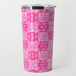 Bright organic stripes check with diamonds - hot pink and white Travel Mug