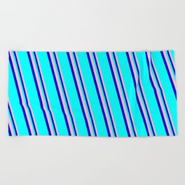 [ Thumbnail: Pink, Blue, and Cyan Colored Lines Pattern Beach Towel ]