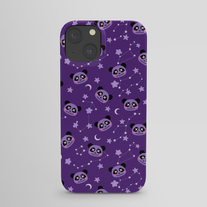 Pastel goth spooky panda bear purple pattern with stars iPhone Case