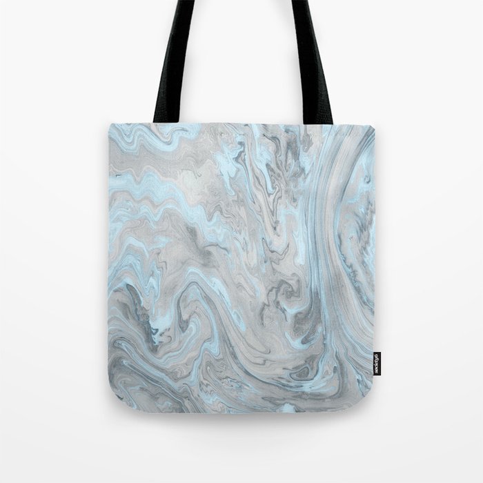 Ice Blue and Gray Marble Tote Bag