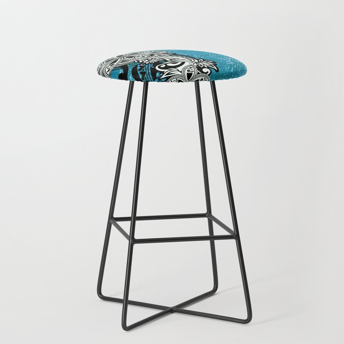 Blue Denim Abstract With Black And White Tribal Overlay Bar Stool