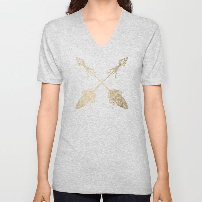 Tribal Arrows Gold on Paper V Neck T Shirt