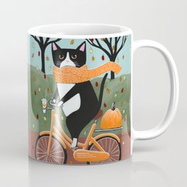 Tuxedo Cat Autumn Bicycle Ride Mug