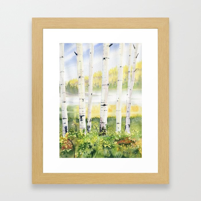 Behind The Birch Trees Framed Art Print