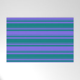 [ Thumbnail: Teal & Medium Slate Blue Colored Striped/Lined Pattern Welcome Mat ]