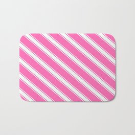 [ Thumbnail: Hot Pink and Mint Cream Colored Striped/Lined Pattern Bath Mat ]