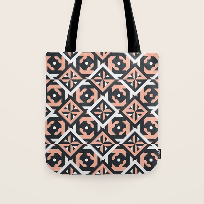 Nuts and Bolts // Spanish floor tile pattern in coral black and white