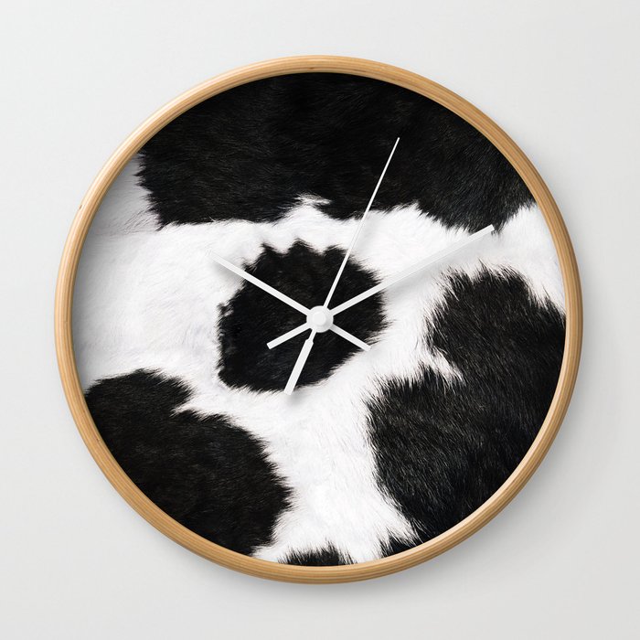 Black And White Farmhouse Cowhide Spots Wall Clock