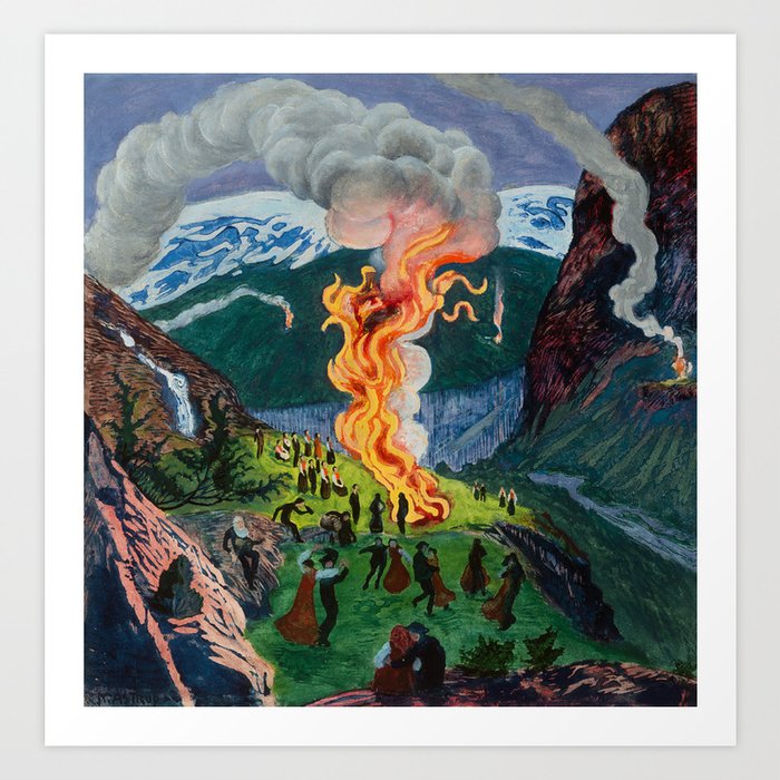 Astrup Nikolai (1880-1928) Midsummer Night Bonfire Art Print