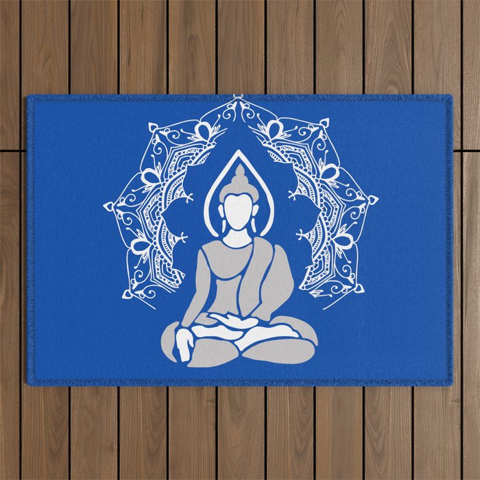 Meditation Buddha Mandala - blue Outdoor Rug