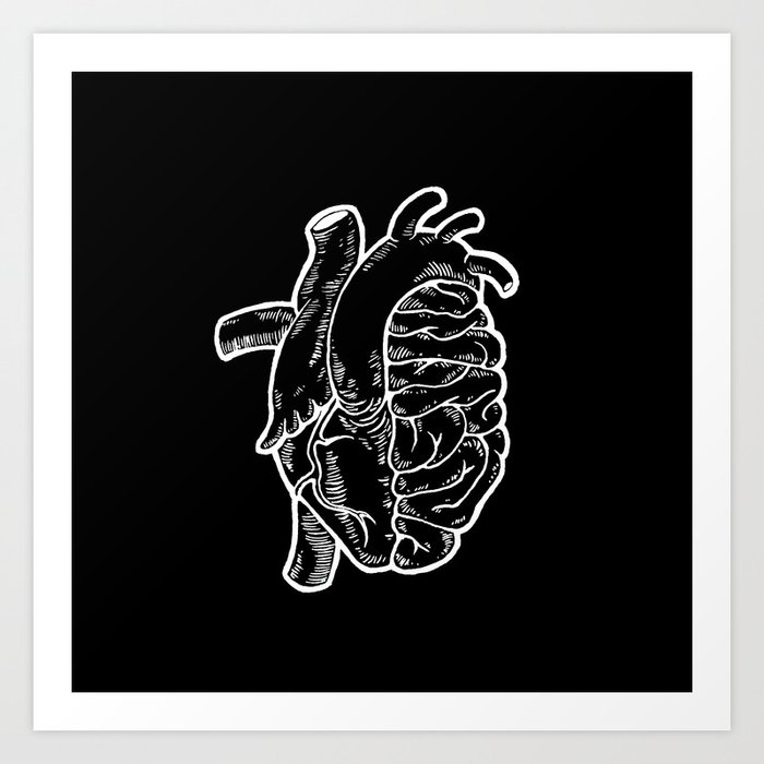 Heart Brain (black) Art Print