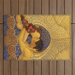 The Kiss romantic portrait mosaic painting by Friedrich Wilhelm Kleukens Outdoor Rug