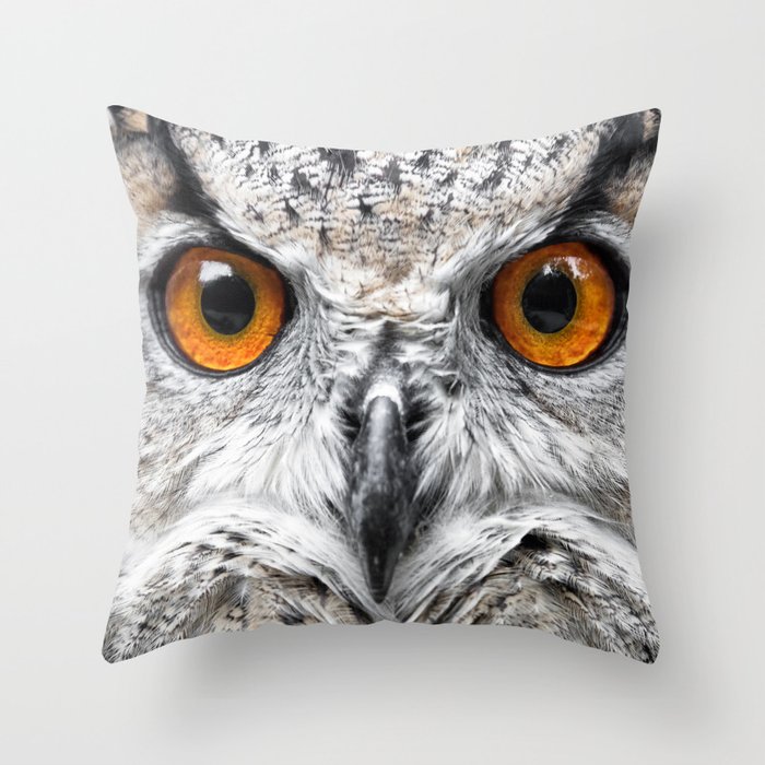 Close-up Orange-Yellow Owl Eyes - Bird / Animal / Wildlife / Nature Photograph Throw Pillow And More
