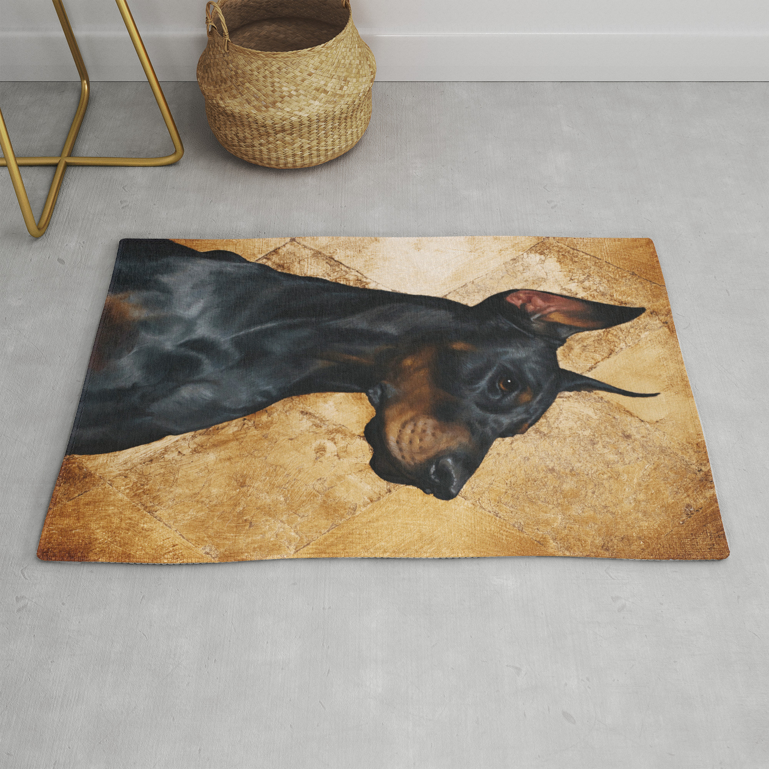 Black And Gold Doberman Dog Rug By, Rugs For Dogs
