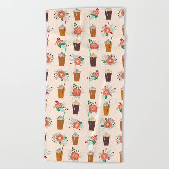 Coffee floral bouquet coffee lovers java bean cute pattern print for kitchen Beach Towel