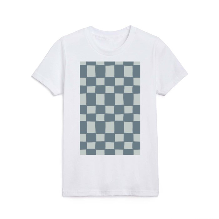 Tipsy checker in blue fog Kids T Shirt