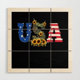USA sunflower banner US flag 4th of July Wood Wall Art