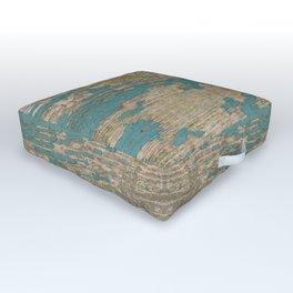 Rustic Wood - Weathered Wooden Plank - Beautiful knotty wood weathered turquoise paint Outdoor Floor Cushion
