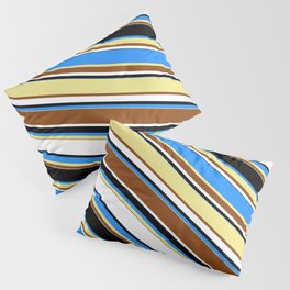 [ Thumbnail: Eyecatching Blue, Tan, Brown, White, and Black Colored Lined/Striped Pattern Pillow Sham ]