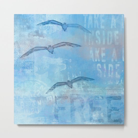 Free sea gull blue mixed media art Metal Print