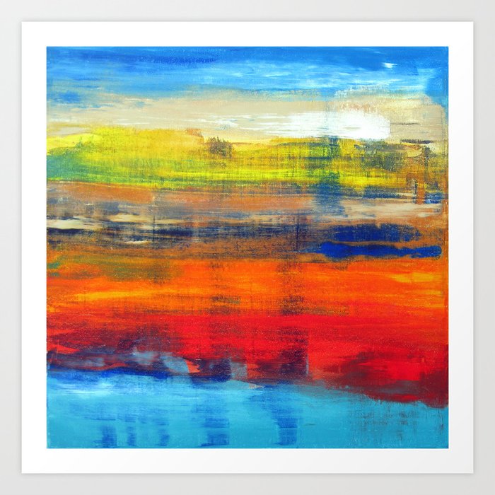 Horizon Blue Orange Red Abstract Art Art Print By Art By Lang