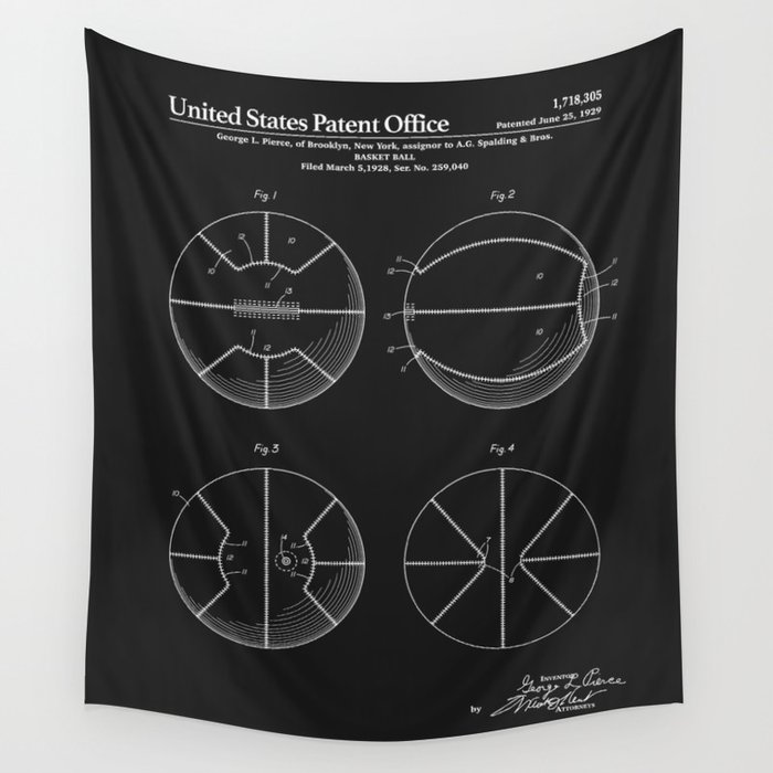 Basketball Patent - Black Wall Tapestry