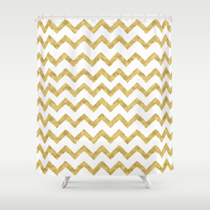 Chevron Gold And White Shower Curtain By Lavieclaire Society6