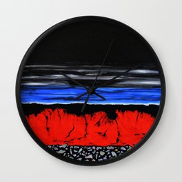Mesa Twilight Wall Clock | Red, Abstract, Colorful, Landscape, Skies, Painting, Blue, Nature, Black, Acrylic 