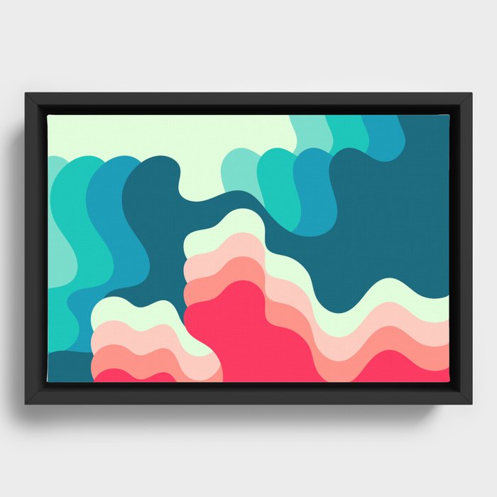 Mid-Century Color Waves Abstract Nature Art In Tropical Essence Color Palette Framed Canvas