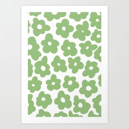 Psychedelic Sage Green 60's Flowers 2 Art Print